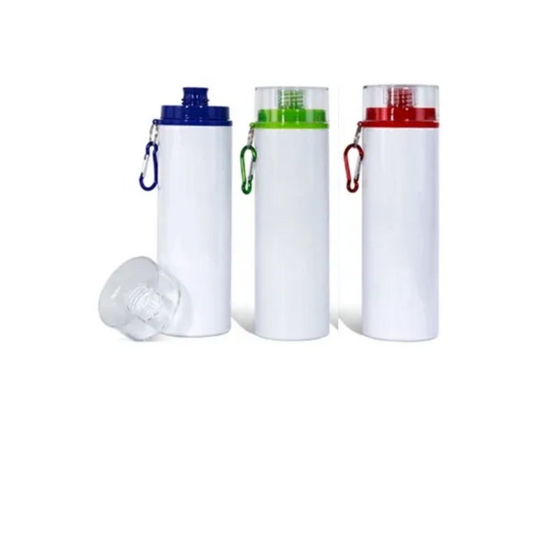 Botella deportiva 750 ml blanca con tapa de rosca color azul