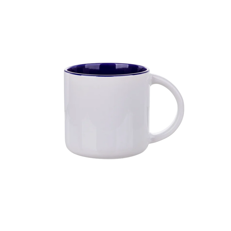 Taza 13 oz round blanca color interno y asa azul oscuro