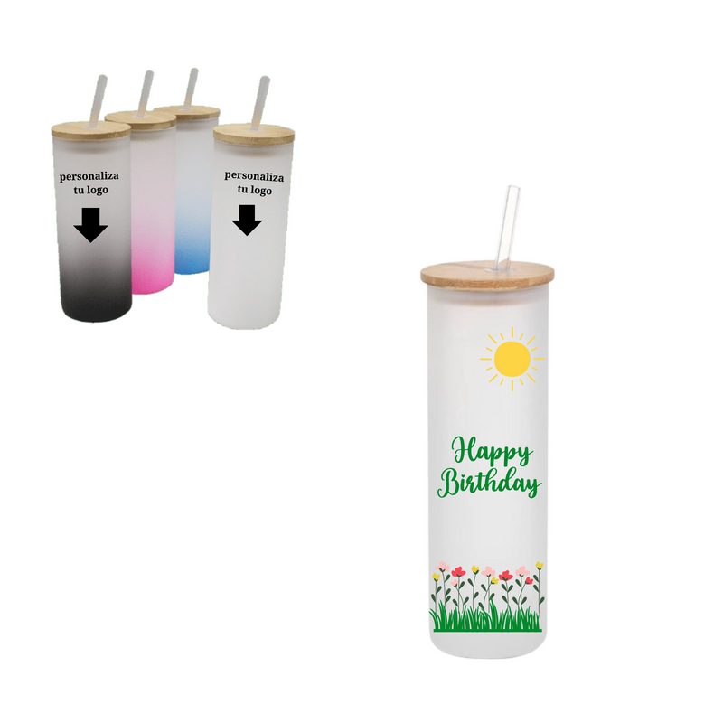 Vaso Frosted con tapa de bambu y sorbeto 690 ml