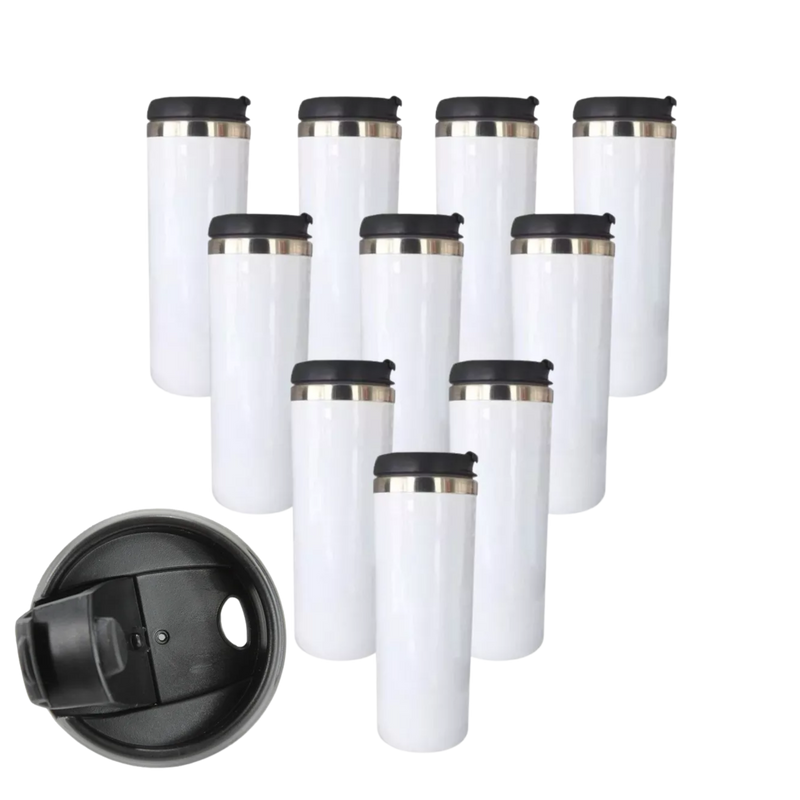 Vaso de acero 400 ml silver o blanco tapa negra