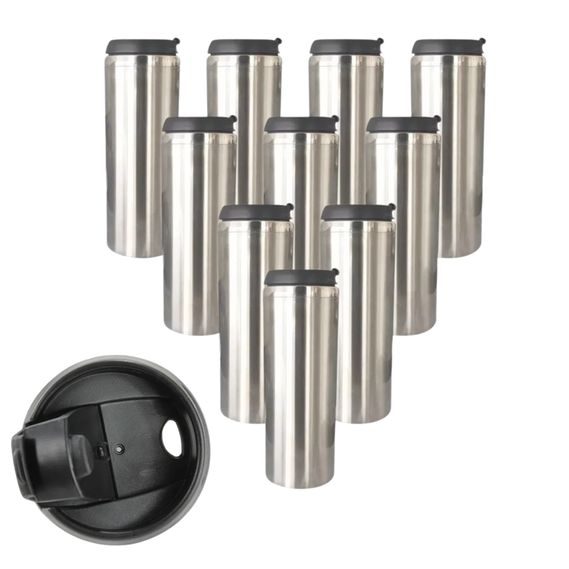 Vaso de acero 400 ml silver o blanco tapa negra