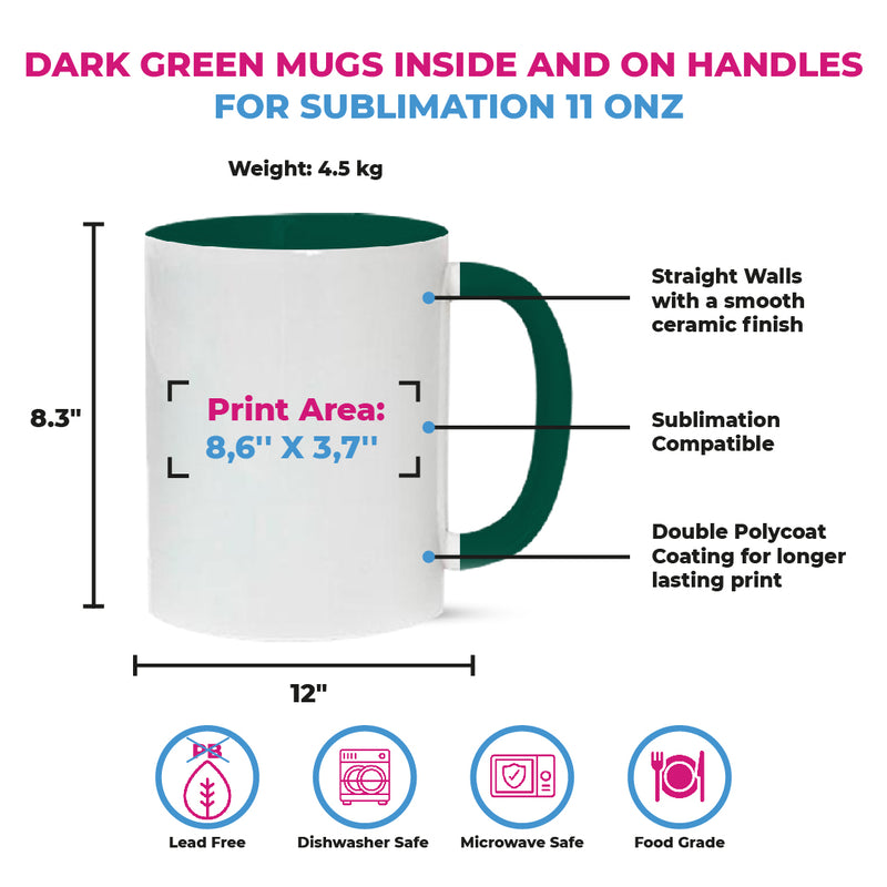 Taza de 11 oz con oreja de color e interior verde oscuro