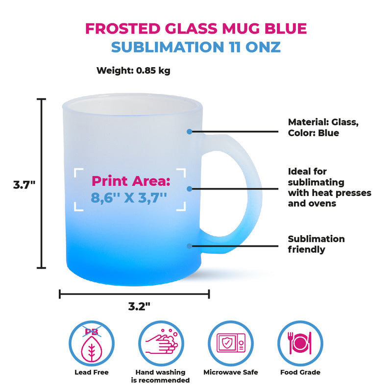 Taza de Vidrio Glaseado Base Azul 11Oz