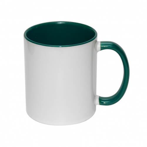 Taza de 11 oz con oreja de color e interior verde oscuro ztsprinters.com 