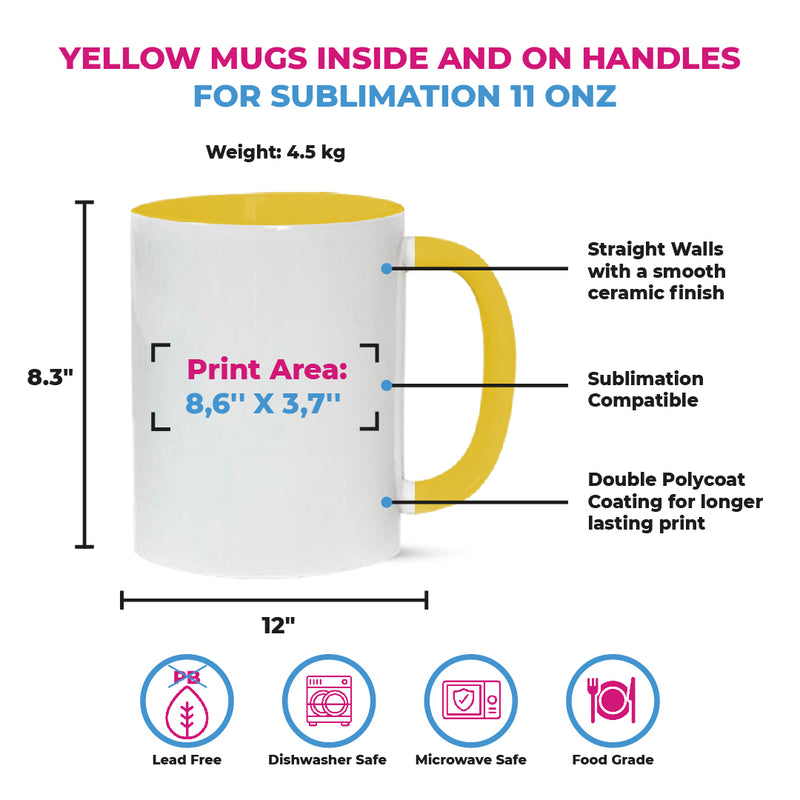 Taza 11oz con oreja de color e interior amarillo