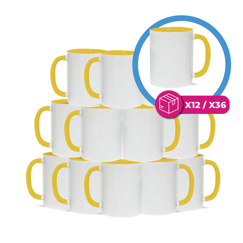 Taza 11oz con oreja de color e interior amarillo